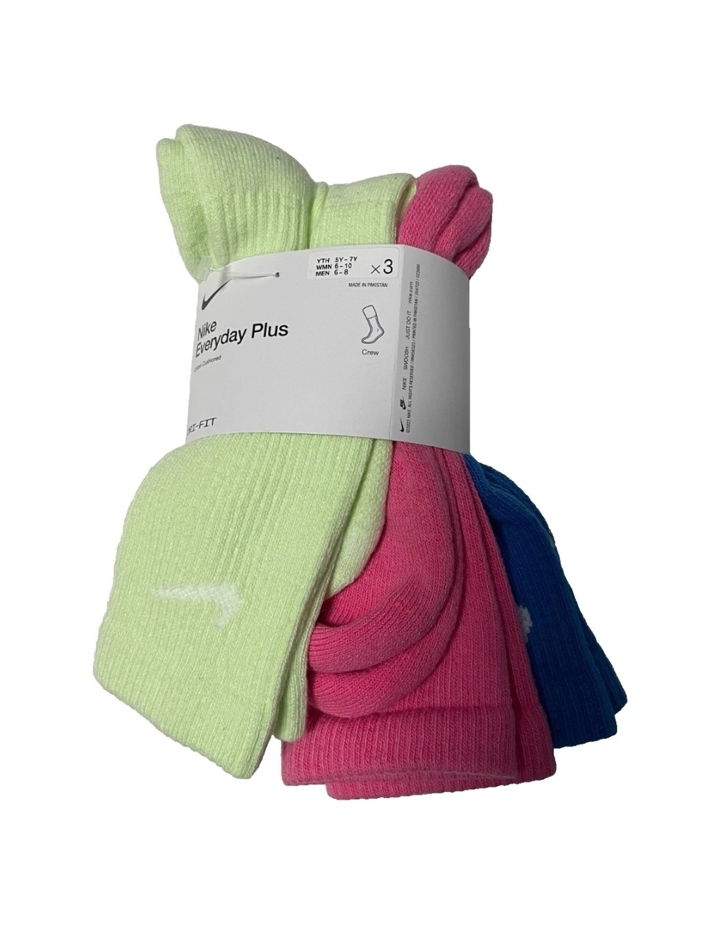 L.L. Bean Crew Socks - Neon Green, Hot Pink & Royal Blue (3-Pack)
